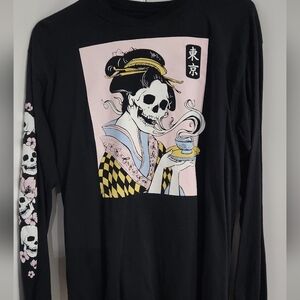 Riot Society Long Sleeve Skeleton Geisha drinking tea